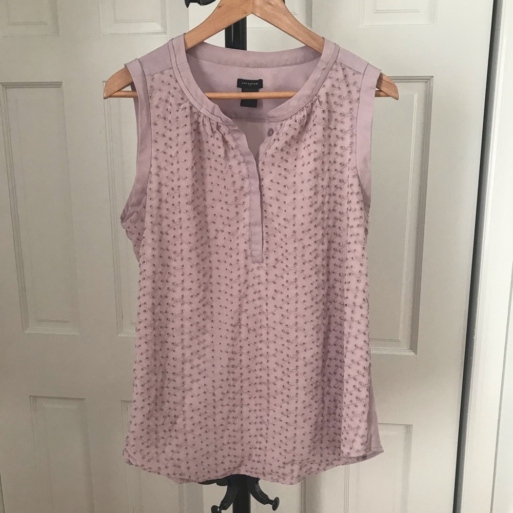 Ann Taylor Sleeveless Top with Embroidered Details
